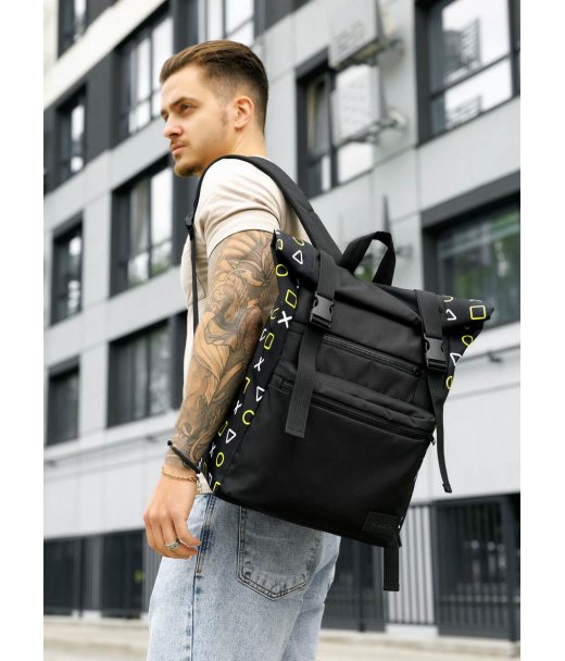 Чоловічий рюкзак Sambag Roll Top чорний оксфорд принт Чоловічий рюкзак Sambag Roll Top чорний оксфорд принт