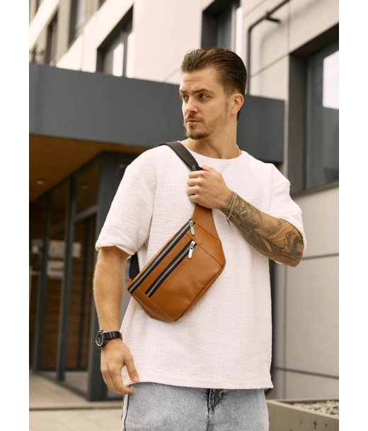 Велика чоловіча шкіряна сумка на пояс бананка Sambag Tirso Max руда Велика чоловіча шкіряна сумка на пояс бананка Sambag Tirso Max руда