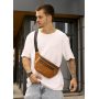 Большая мужская кожаная поясная сумка-бананка Sambag Tirso Max коричневая