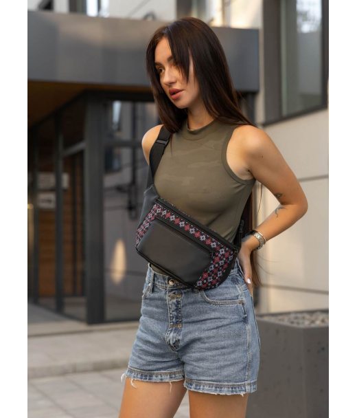 Велика жіноча сумка на пояс бананка Sambag Tirso Max чорна принт Велика жіноча сумка на пояс бананка Sambag Tirso Max чорна принт