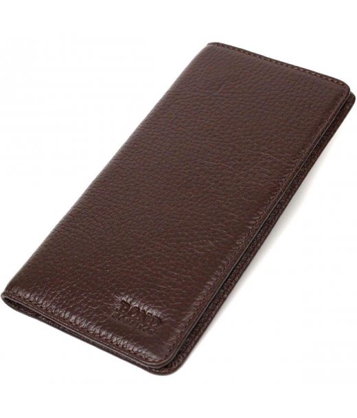 Вертикальный узкий мужской бумажник из натуральной зернистой кожи BOND 22052 Коричневый