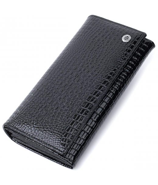 Жіночий гаманець лакований з фактурою під рептилію з натуральної шкіри ST Leather 22718 Чорний