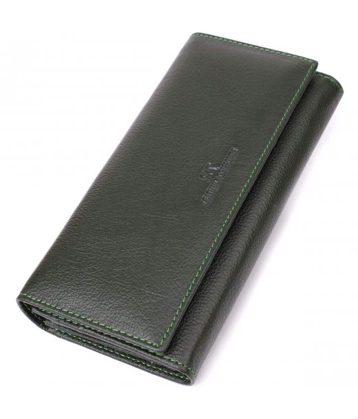 Стильний гаманець у два складення з натуральної шкіри ST Leather 23066 Зелений