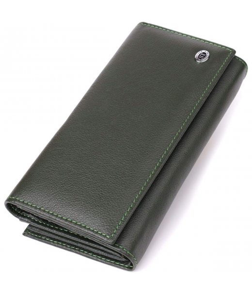 Місткий жіночий гаманець на магнітах із натуральної шкіри ST Leather 23115 Зелений