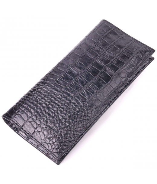 Стильний вертикальний гаманець із натуральної фактурної шкіри KARYA 21433 Чорний