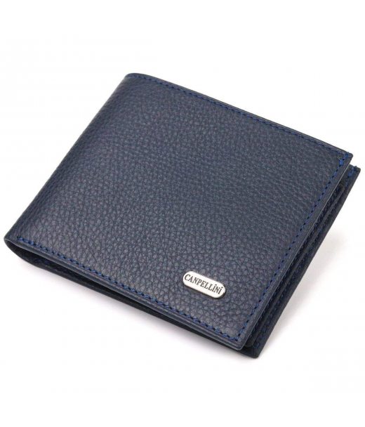 Місткий гаманець для чоловіків у два складення з натуральної шкіри флотар CANPELLINI 21581 Синій Місткий гаманець для чоловіків у два складення з натуральної шкіри флотар CANPELLINI 21581 Синій