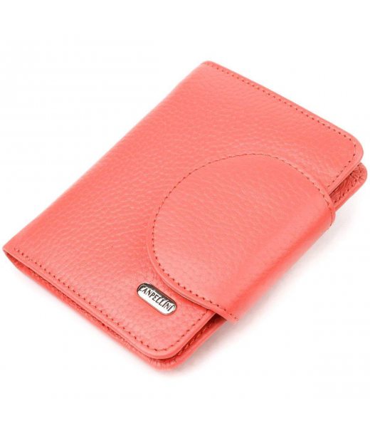 Стильный компактный женский кошелек из натуральной кожи CANPELLINI 21669 Коралловый