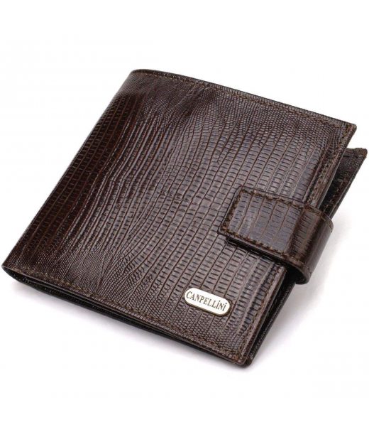 Чоловічий сучасний гаманець горизонтального формату з натуральної шкіри з тисненням CANPELLINI 21757 Коричневий Чоловічий сучасний гаманець горизонтального формату з натуральної шкіри з тисненням CANPELLINI 21757 Коричневий