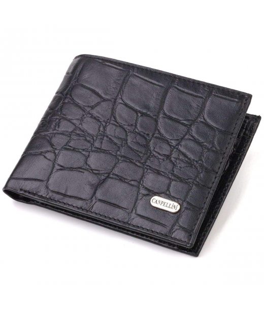 Чоловічий гаманець без застібки горизонтального формату з натуральної шкіри з тисненням під крокодила CANPELLINI 21766 Чорний Чоловічий гаманець без застібки горизонтального формату з натуральної шкіри з тисненням під крокодила CANPELLINI 21766 Чорний