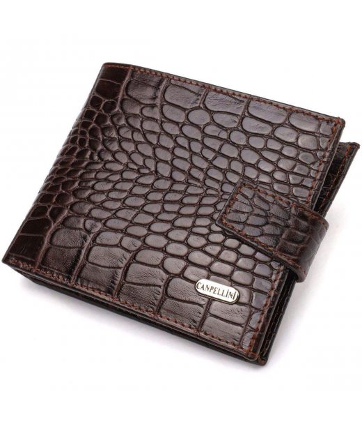 Місткий чоловічий гаманець з натуральної фактурної шкіри з тисненням під крокодила CANPELLINI 21788 Коричневий Місткий чоловічий гаманець з натуральної фактурної шкіри з тисненням під крокодила CANPELLINI 21788 Коричневий