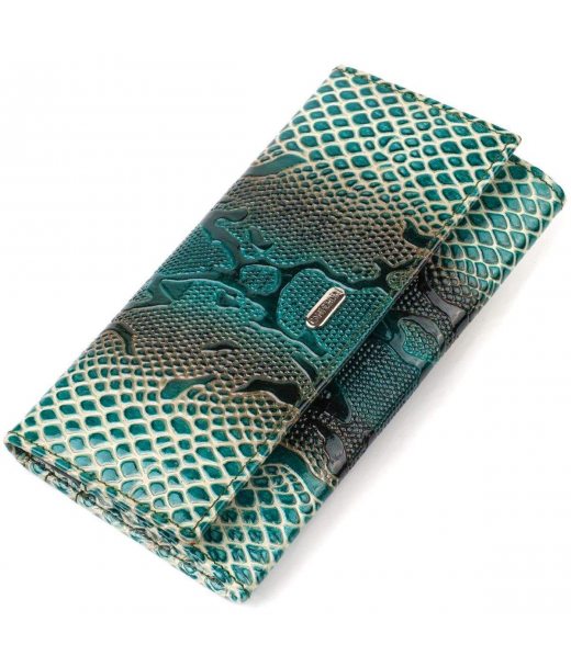 Лакированный кошелек для женщин из натуральной фактурной кожи с тиснением под рептилию CANPELLINI 21824 Зеленый