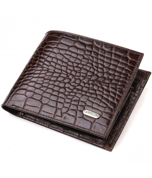 Горизонтальний чоловічий гаманець середнього розміру з натуральної шкіри з тисненням під крокодила CANPELLINI 21860 Коричневий Горизонтальний чоловічий гаманець середнього розміру з натуральної шкіри з тисненням під крокодила CANPELLINI 21860 Коричневий