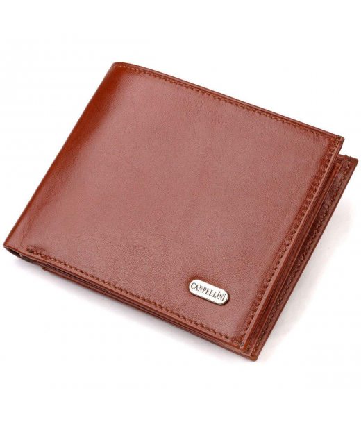 Надійний горизонтальний чоловічий гаманець середнього розміру з натуральної гладкої шкіри CANPELLINI 21862 Коричневий Надійний горизонтальний чоловічий гаманець середнього розміру з натуральної гладкої шкіри CANPELLINI 21862 Коричневий