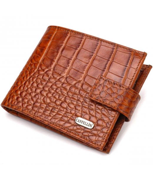 Незвичайний горизонтальний гаманець для чоловіків з натуральної шкіри з тисненням під крокодила CANPELLINI 21893 Рудий Незвичайний горизонтальний гаманець для чоловіків з натуральної шкіри з тисненням під крокодила CANPELLINI 21893 Рудий