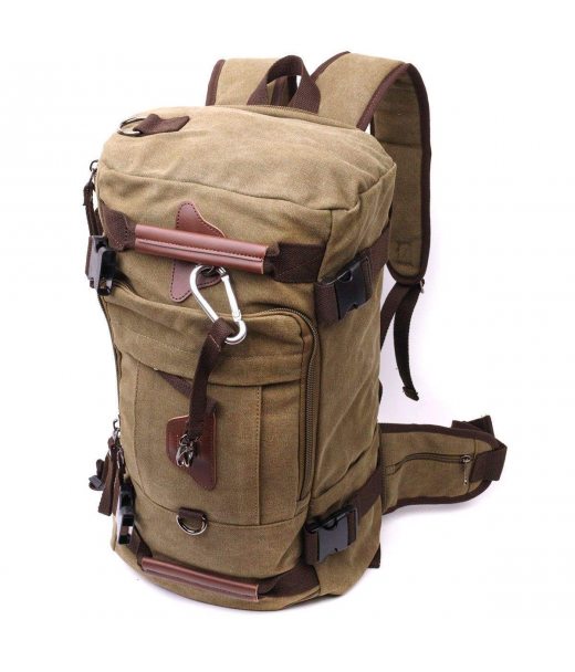 Вместительный рюкзак-трансформер в стиле милитари из плотного текстиля Vintage 22158 Оливковый
