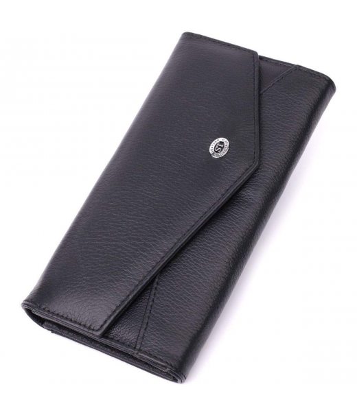 Шкіряний жіночий гаманець з геометричним клапаном ST Leather 22546 Чорний
