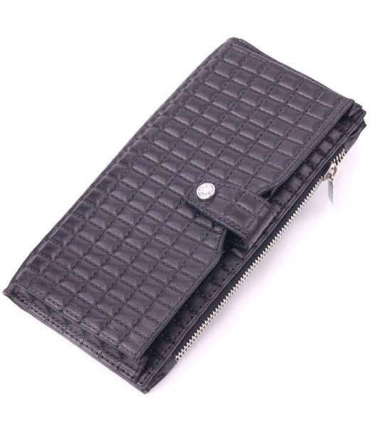 Стеганий вертикальний чоловічий гаманець з натуральної шкіри KARYA 21425 Чорний