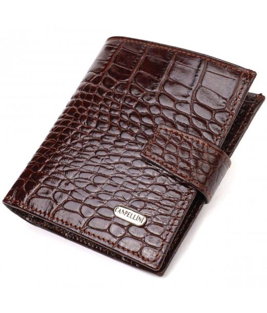 Шикарний чоловічий гаманець з натуральної шкіри з тисненням під крокодила CANPELLINI 21729 Коричневий Шикарний чоловічий гаманець з натуральної шкіри з тисненням під крокодила CANPELLINI 21729 Коричневий