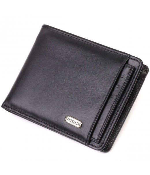 Практичний компактний гаманець із вкладишем для посвідчення для чоловіків з натуральної гладкої шкіри CANPELLINI 21876 Чорний Практичний компактний гаманець із вкладишем для посвідчення для чоловіків з натуральної гладкої шкіри CANPELLINI 21876 Чорний