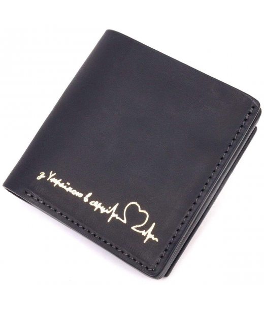 Чоловічий шкіряний гаманець із монетницею Серце GRANDE PELLE 16741 Чорний