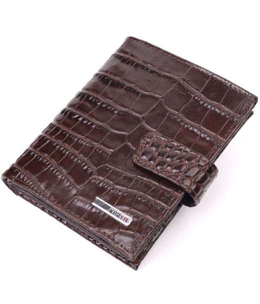 Компактний чоловічий гаманець із натуральної шкіри з тисненням під крокодила KARYA 21386 Коричневий