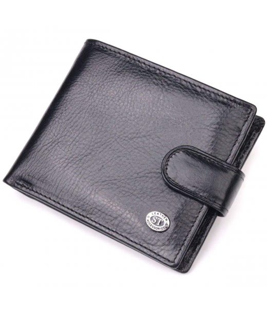 Чоловічий гаманець з натуральної гладкої шкіри у два додавання ST Leather 19409 Чорний