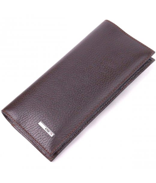 Чудовий вертикальний чоловічий гаманець із натуральної зернистої шкіри KARYA 21437 Коричневий