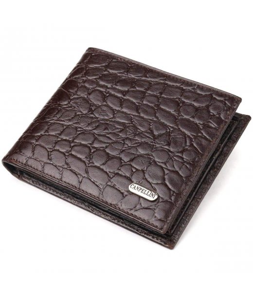 Цікавий гаманець для чоловіків у два складення з натуральної фактурної шкіри з тисненням під крокодила CANPELLINI 21583 Коричневий Цікавий гаманець для чоловіків у два складення з натуральної фактурної шкіри з тисненням під крокодила CANPELLINI 21583 Коричневий
