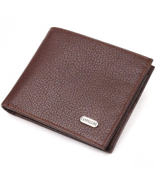 Практичний гаманець для чоловіків у два складення з натуральної шкіри флотар CANPELLINI 21586 Коричневий Практичний гаманець для чоловіків у два складення з натуральної шкіри флотар CANPELLINI 21586 Коричневий