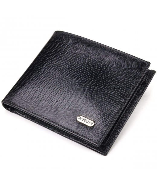 Елегантний гаманець для чоловіків у два складення з натуральної фактурної шкіри CANPELLINI 21587 Чорний Елегантний гаманець для чоловіків у два складення з натуральної фактурної шкіри CANPELLINI 21587 Чорний