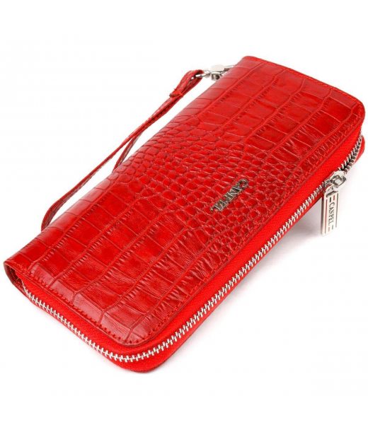 Горизонтальний яскравий гаманець для жінок із натуральної фактурної шкіри під крокодила CANPELLINI 21621 Червоний