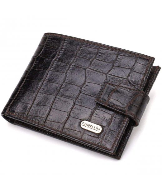 Фактурний невеликий чоловічий гаманець з натуральної шкіри з тисненням під крокодила CANPELLINI 21747 Чорний Фактурний невеликий чоловічий гаманець з натуральної шкіри з тисненням під крокодила CANPELLINI 21747 Чорний