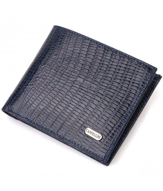 Фактурний стильний гаманець для чоловіків без застібки з натуральної шкіри горизонтального формату з тисненням CANPELLINI 21760 Синій Фактурний стильний гаманець для чоловіків без застібки з натуральної шкіри горизонтального формату з тисненням CANPELLINI 21760 Синій