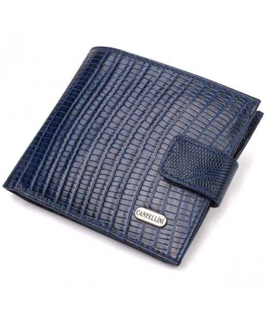 Чоловічий гаманець з натуральної шкіри горизонтального формату з тисненням CANPELLINI 21767 Синій Чоловічий гаманець з натуральної шкіри горизонтального формату з тисненням CANPELLINI 21767 Синій