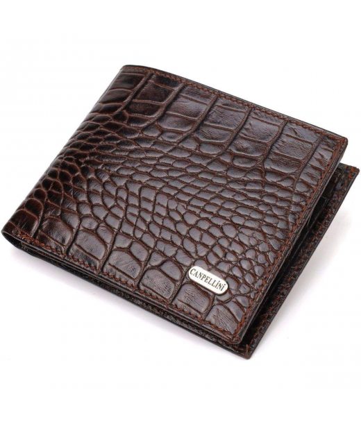 Чоловічий гаманець без застібки з натуральної шкіри з тисненням під крокодила CANPELLINI 21763 Коричневий Чоловічий гаманець без застібки з натуральної шкіри з тисненням під крокодила CANPELLINI 21763 Коричневий