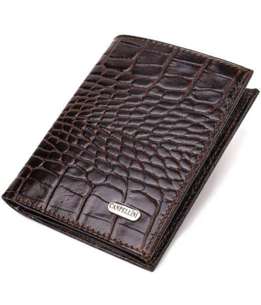 Компактний чоловічий гаманець із натуральної шкіри з тисненням під крокодила CANPELLINI 21871 Коричневий Компактний чоловічий гаманець із натуральної шкіри з тисненням під крокодила CANPELLINI 21871 Коричневий