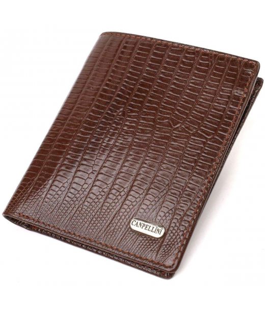 Фактурний гаманець для чоловіків з натуральної шкіри з тисненням CANPELLINI 21927 Коричневий Фактурний гаманець для чоловіків з натуральної шкіри з тисненням CANPELLINI 21927 Коричневий