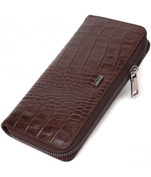 Практичный женский кошелек из натуральной кожи с тиснением под крокодила BOND 21982 Коричневый