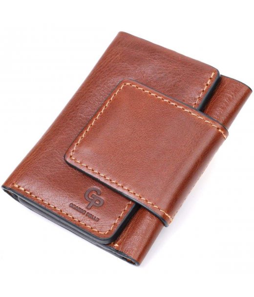 Невеликий гаманець з натуральної шкіри в три додавання GRANDE PELLE 11662 Коричневий