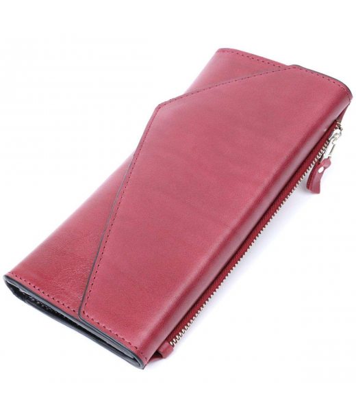 Місткий гаманець із монетницею зовні з натуральної шкіри GRANDE PELLE 11647 Бордовий
