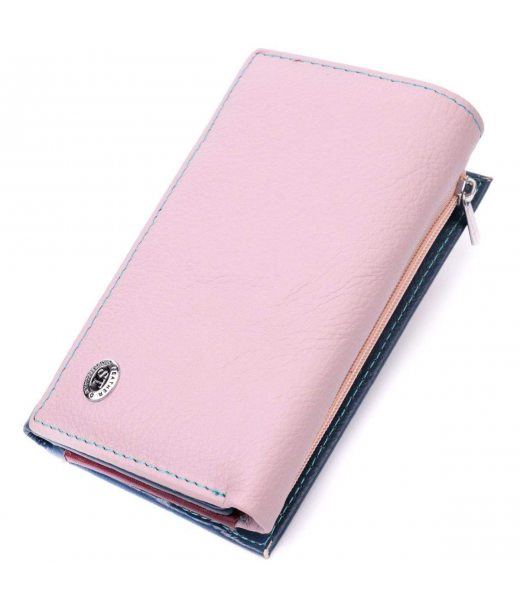 Практичний жіночий гаманець у три складання з натуральної шкіри ST Leather 19445 Різнокольоровий