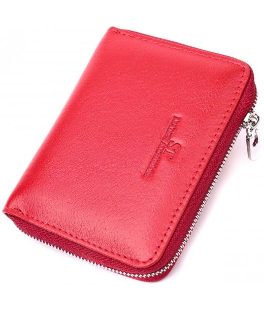 Стильний шкіряний гаманець для жінок на блискавці з тисненим логотипом ST Leather 19490 Червоний