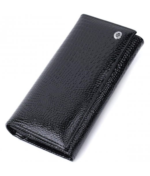 Жіночий гаманець із натуральної лакованої шкіри ST Leather 22679 Чорний