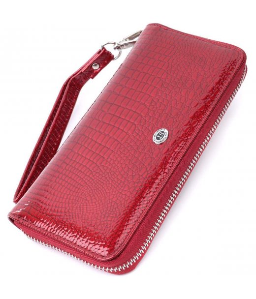 Жіночий гаманець лакований на блискавці з натуральної шкіри ST Leather 22677 Червоний