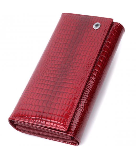 Шкіряний лакований гаманець з блоком для кредитних карток ST Leather 22682 Червоний