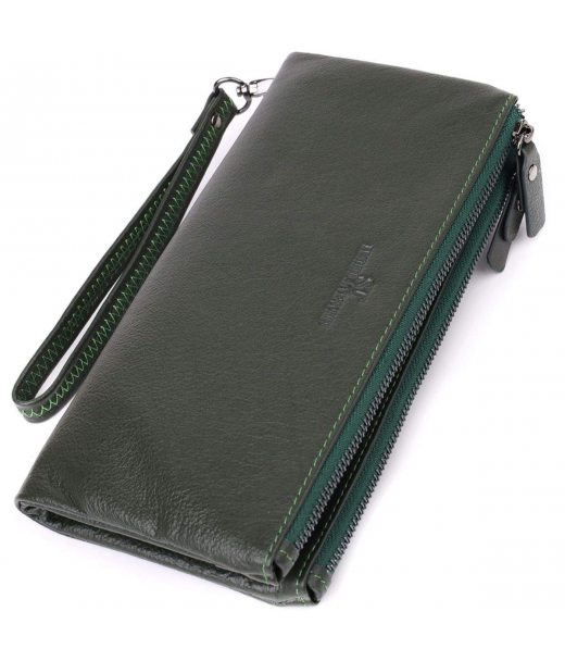 Красивий шкіряний гаманець на три відділення ST Leather 23110 Зелений