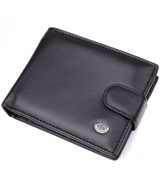 Місткий чоловічий гаманець горизонтального формату з натуральної шкіри ST Leather 23090 Чорний
