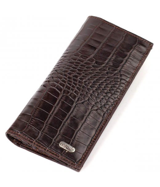 Практичний чоловічий вертикальний гаманець із натуральної шкіри з тисненням під крокодила CANPELLINI 21907 Коричневий
