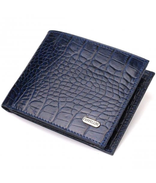 Гарний гаманець для чоловіків з натуральної шкіри з тисненням під крокодила CANPELLINI 21924 Синій Гарний гаманець для чоловіків з натуральної шкіри з тисненням під крокодила CANPELLINI 21924 Синій