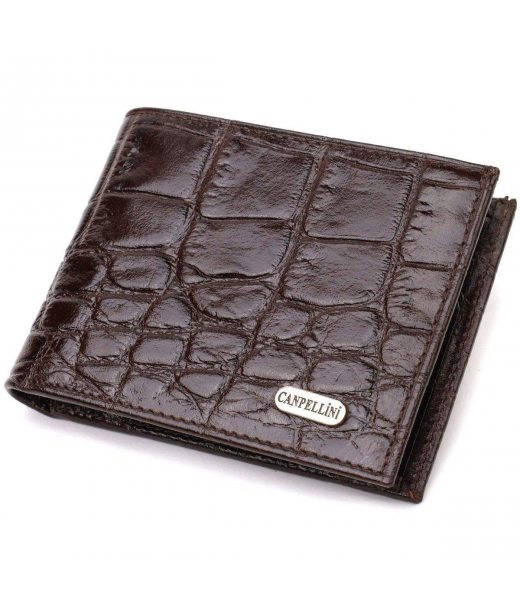 Фактурний чоловічий гаманець для грошей з натуральної шкіри з тисненням під крокодила CANPELLINI 21943 Коричневий Фактурний чоловічий гаманець для грошей з натуральної шкіри з тисненням під крокодила CANPELLINI 21943 Коричневий